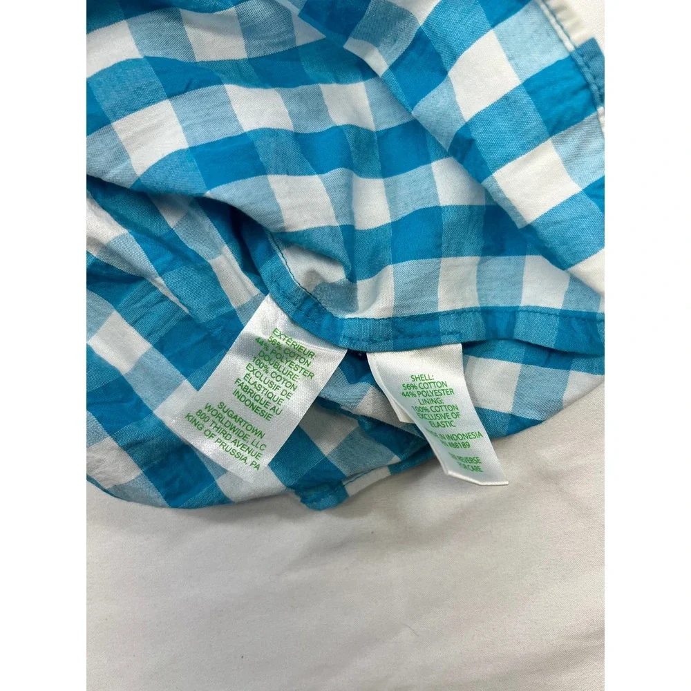 Lilly Pulitzer‎ Gingham Tie-Front Top Puff Sleeve Blue White Blouse